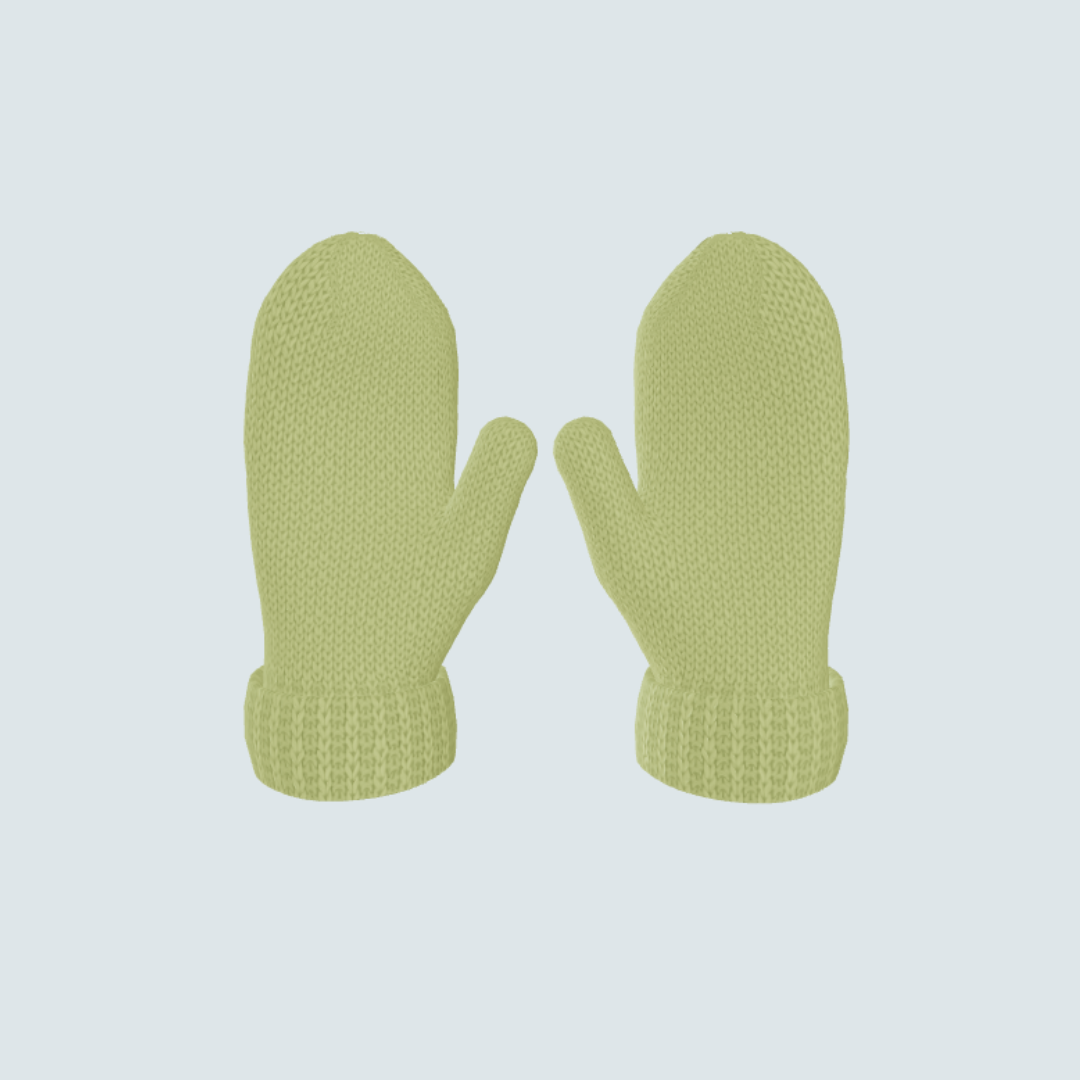 Green knitted mittens from Dreamknit's design tool